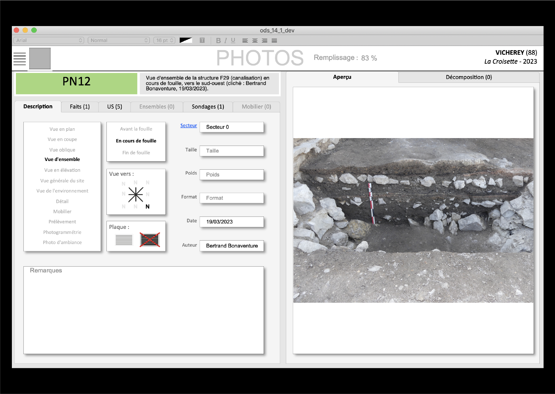 Les modules d’indexation des photos et des minutes de terrain permettent d’accéder directement à toute la documentation.